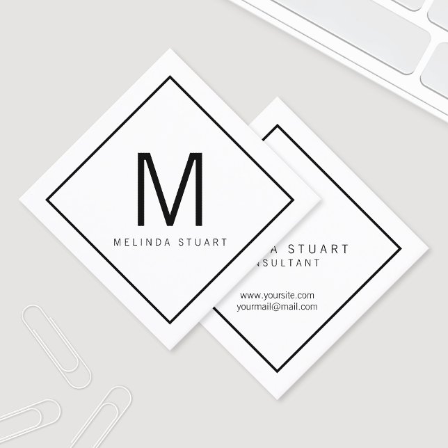 Black and White Modern Monogram Square Business Card (Creator Uploaded)