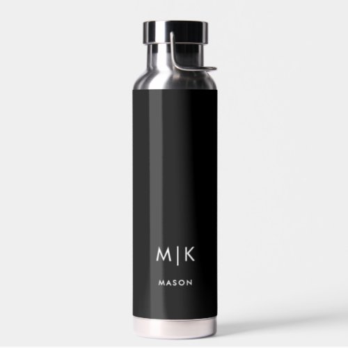 Black and White  Modern Monogram Water Bottle