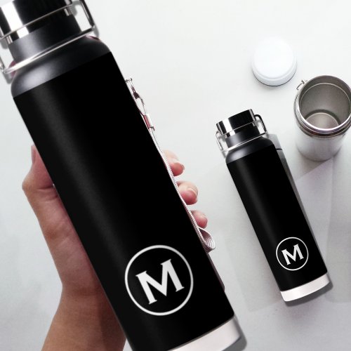 Black and White Modern Monogram Water Bottle
