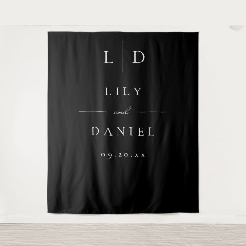 Black and White Modern Monogram Wedding Backdrop