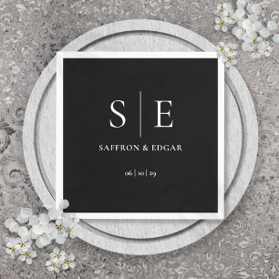 Black And White Modern Monogram Wedding Napkins