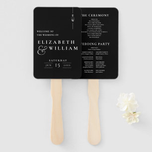 Black And White Modern Monogram Wedding Program Hand Fan
