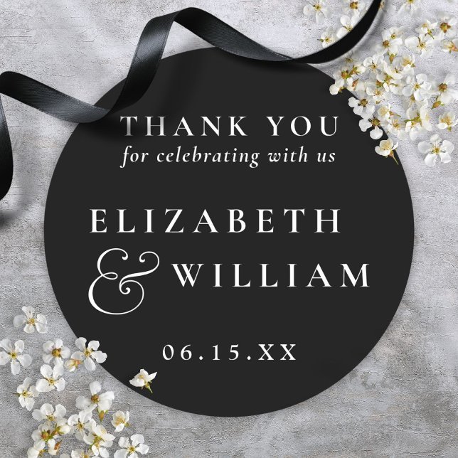 Black And White Modern Monogram Wedding Thank You Classic Round Sticker (Black And White Modern Monogram Wedding Thank You Classic Round Sticker)