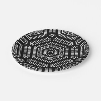Black And White Modern Mudcloth Paper Plate