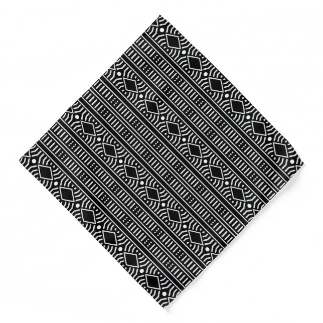 Black And White Modern Mudcloth Print Bandana (Front)