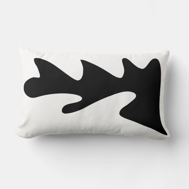 Black and White Modern Organic Abstract wavy Lumbar Pillow (Front)