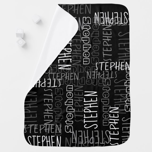 Black and White Modern Personalized Custom Name Baby Blanket (In Situ)