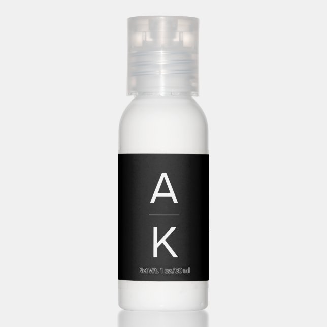 Black and white modern personalized monogram hand lotion (Front)