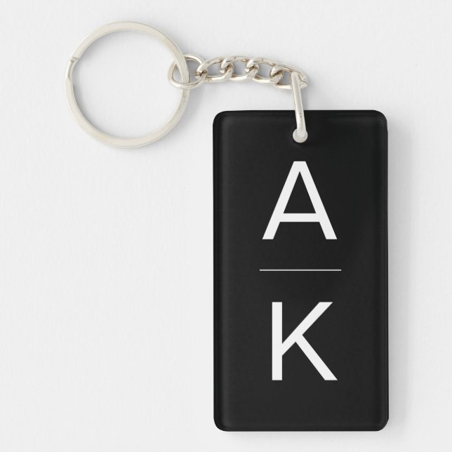 Black and white modern personalized monogram keychain (Front)