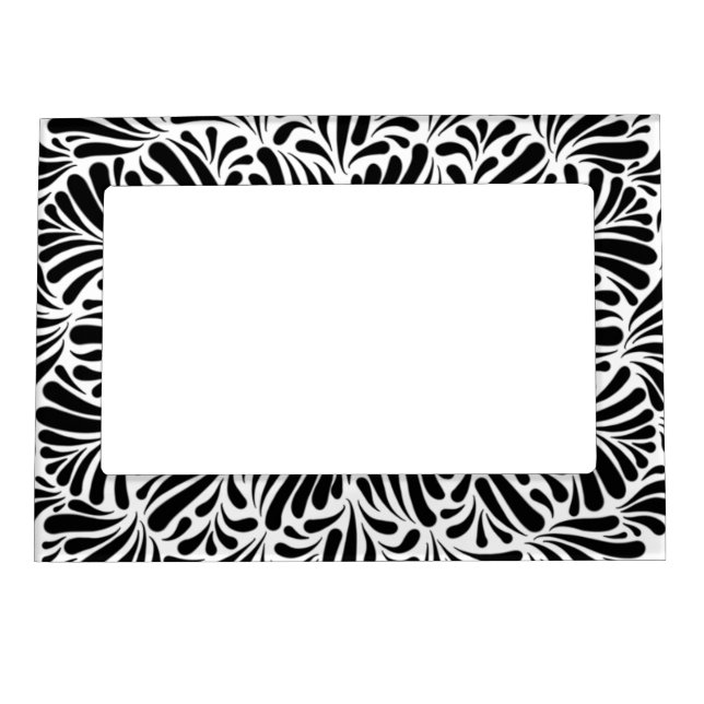 Black and White Modern Petals Pattern Stylish Bold Magnetic Frame (Front)