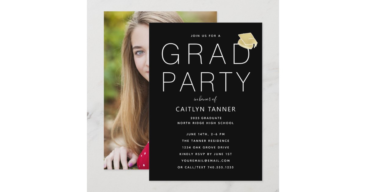 Black and White Modern Photo Graduation Party Invitation | Zazzle