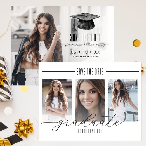 Black and White Modern Photo Graduation Party Save The Date