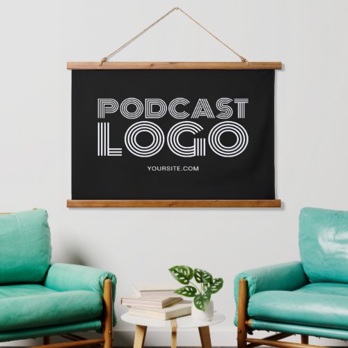 Black and White Modern Podcast Logo Hanging Tapestry