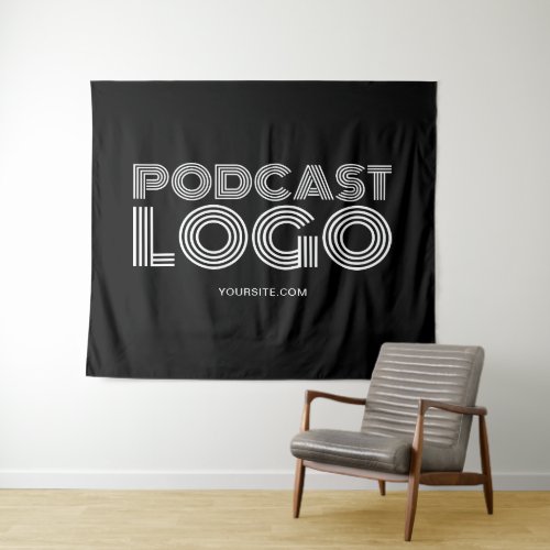 Black and White Modern Podcast Logo Tapestry