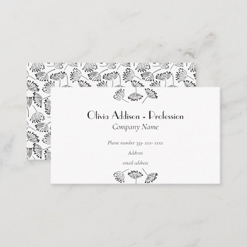 Black and White Modern Profession Name Floral Business Card