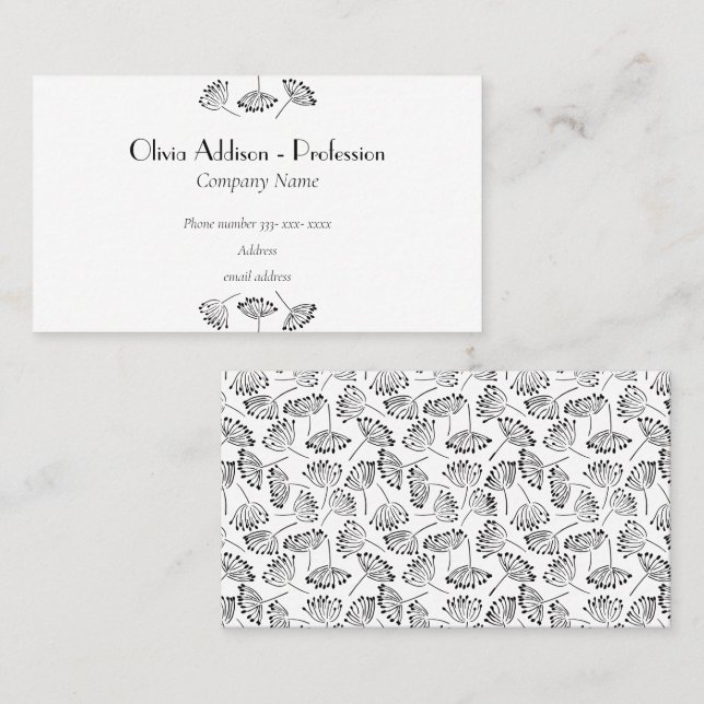 Black and White Modern Profession Name Floral Business Card (Front/Back)