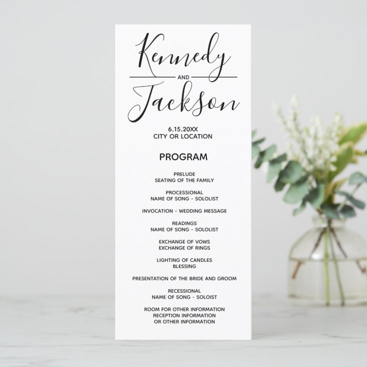 Black and White Modern Program Wedding Calligraphy | Zazzle