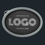 Black and White Modern Rectangular Logo Belt Buckle<br><div class="desc">Add your own modern style rectangular white or colorful business logo image to create promotional oval shape belt buckle.
Customize the font style, size and black color to match your business needs.
Change the black background color as needed to match your company's colors.</div>