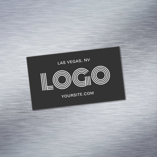 Black and White Modern Rectangular Logo Business Card Magnet (In Situ)