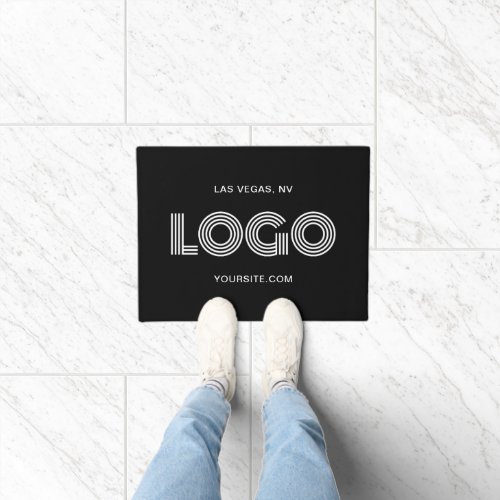 Black and White Modern Rectangular Logo Doormat