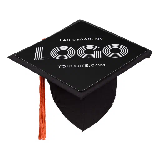 Black and White Modern Rectangular Logo Graduation Cap Topper