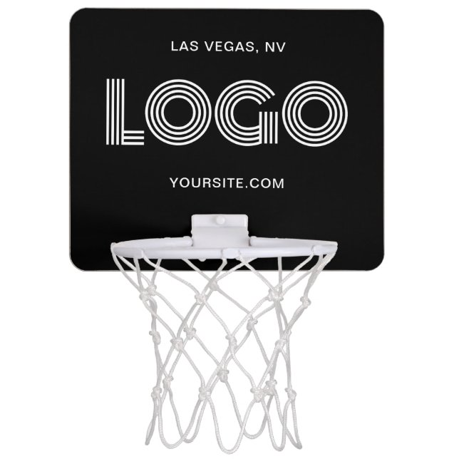 Black and White Modern Rectangular Logo Mini Basketball Hoop (Front)