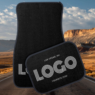 Black and White Modern Rectangular Logo Promo Car Floor Mat