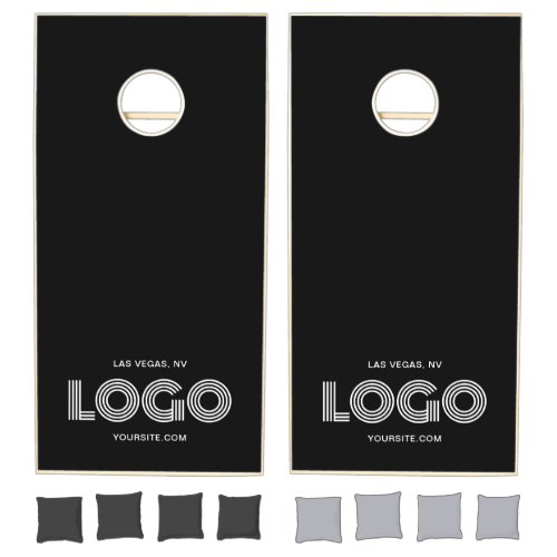 Black and White Modern Rectangular Logo Promo Cornhole Set