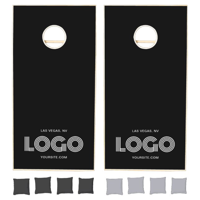 Black and White Modern Rectangular Logo Promo Cornhole Set (Set)