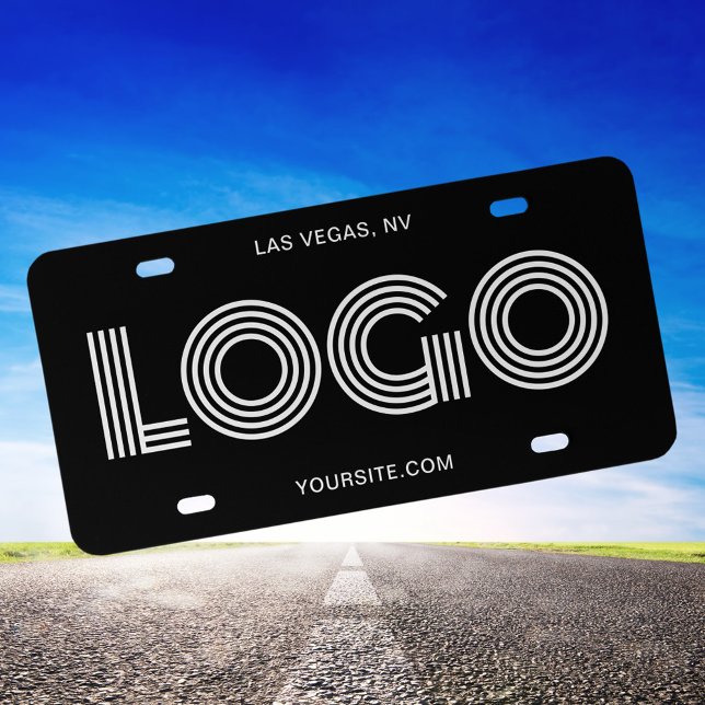 Black and White Modern Rectangular Logo Promo License Plate (Create your own promotional license plate for your small business.)