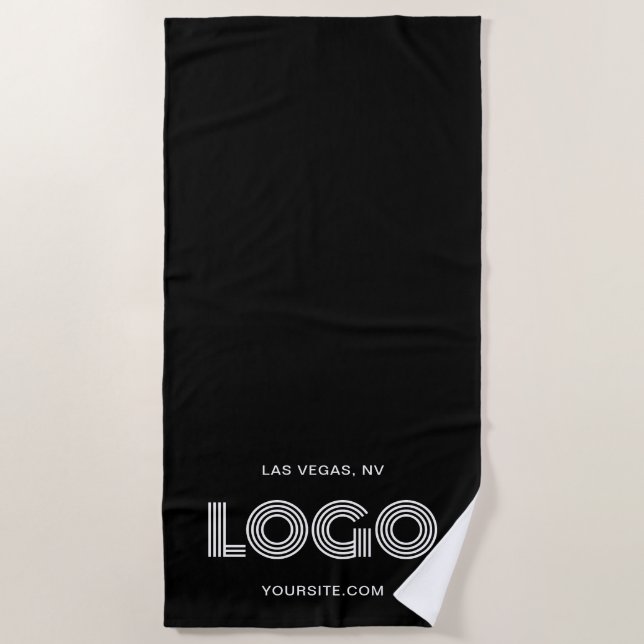 Black and White Modern Rectangular Logo Vertical Beach Towel (Front)