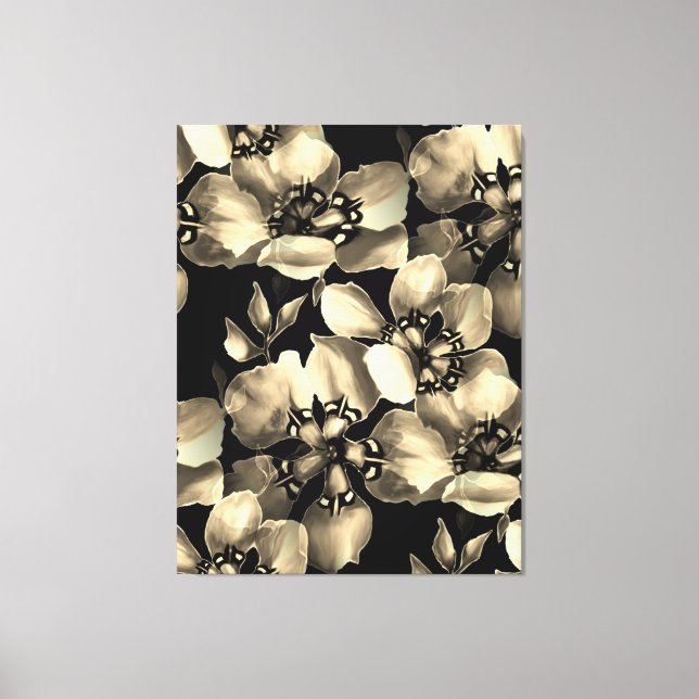 Black and White Modern Retro Floral Art Canvas Print (Front)