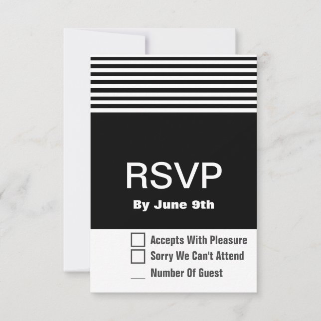 Black and White Modern RSVP Response Card 3.5 x 3" (Front)