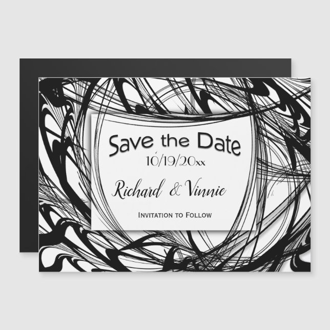 Black and White Modern Save the Date Magnetic Invitation (Front/Back)