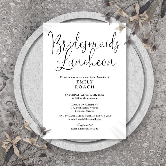 Black And White Modern Script Bridesmaids Luncheon Invitation (Black And White Modern Script Bridesmaids Luncheon Invitation)