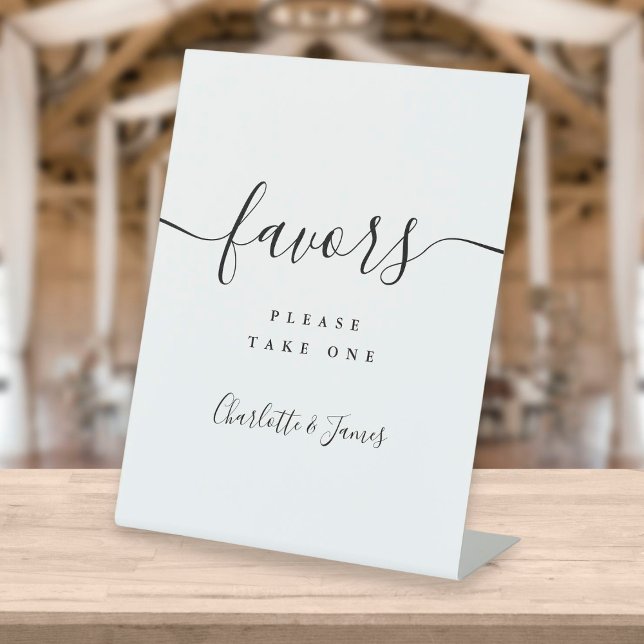 Black And White Modern Script Favors Table Pedestal Sign (Creator Uploaded)