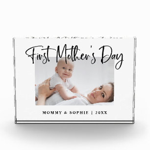 Black and White Modern Script First Mother's Day Photo Block