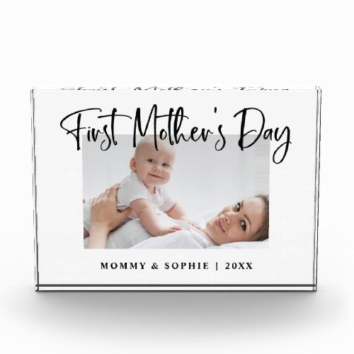 Black and White  Modern Script First Mothers Day Photo Block