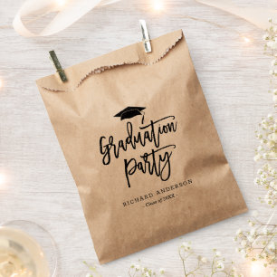 Black and White Modern Script Graduation Party Favor Bag