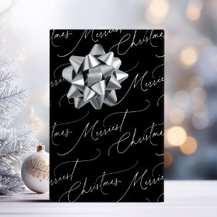 Black And White Modern Script Merriest Christmas Wrapping Paper