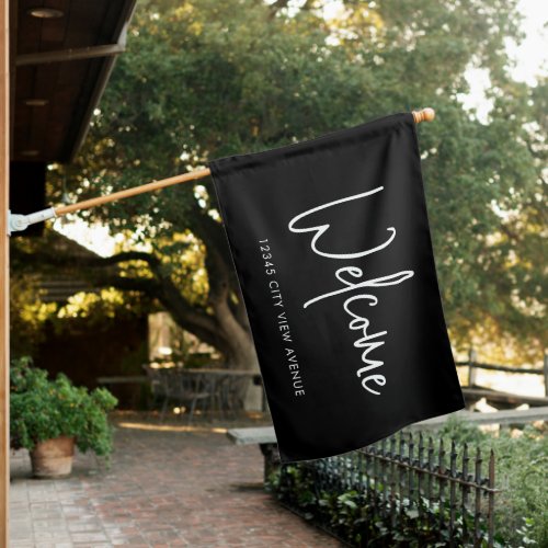 Black and White Modern Script Minimalist Welcome House Flag