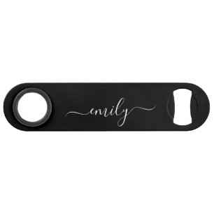 Black and White Modern Script Monogram Name Bar Key