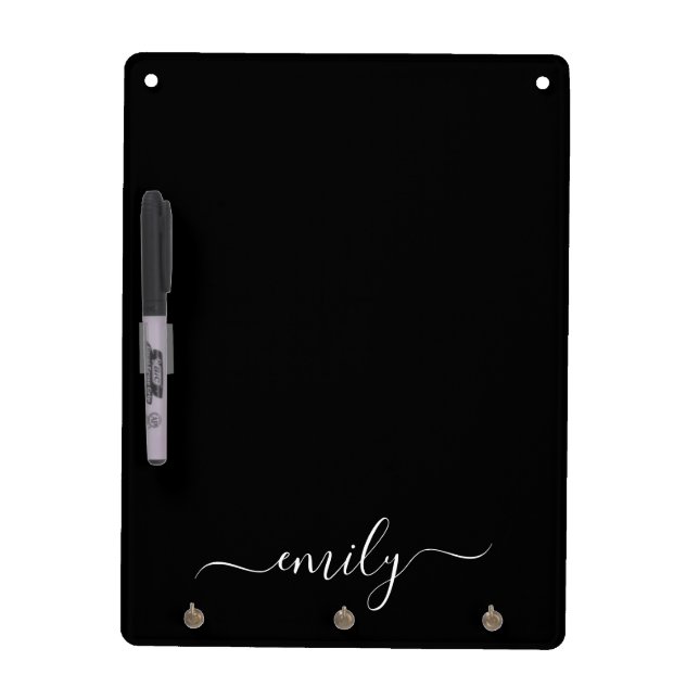 Black and White Modern Script Monogram Name Dry Erase Board (Front)