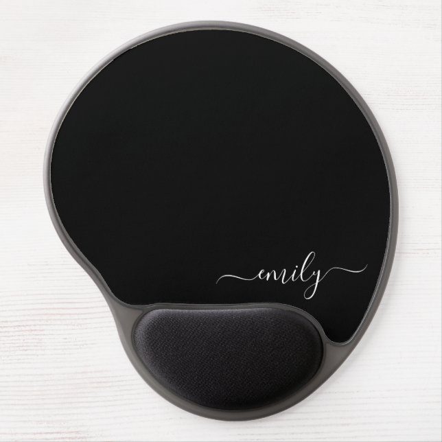 Black and White Modern Script Monogram Name Gel Mouse Pad (Front)