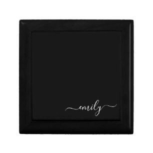Black and White Modern Script Monogram Name Gift Box