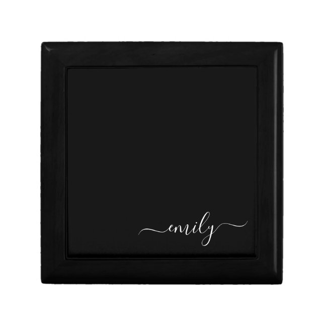 Black and White Modern Script Monogram Name Gift Box (Front)