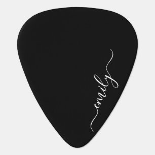 Black and White Modern Script Monogram Name Guitar Pick