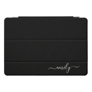 Black and White Modern Script Monogram Name iPad Pro Cover