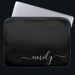 Black and White Modern Script Monogram Name Laptop Sleeve<br><div class="desc">Black and White Simple Script Monogram Name. This makes the perfect sweet 16 birthday,  wedding,  bridal shower,  anniversary,  baby shower or bachelorette party gift for someone that loves glam luxury and chic styles.</div>
