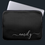 Black and White Modern Script Monogram Name Laptop Sleeve<br><div class="desc">Black and White Simple Script Monogram Name. This makes the perfect sweet 16 birthday,  wedding,  bridal shower,  anniversary,  baby shower or bachelorette party gift for someone that loves glam luxury and chic styles.</div>
